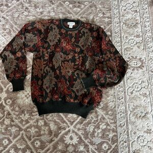 Men's Black and Brown Patterned Crewneck Sweater